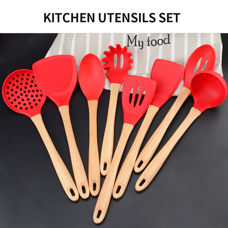 Kitchen Tool Set 2023 New Style 8 Pieces Kitchenware Red Cooking Tools Silicone Kitchen Utensils Set